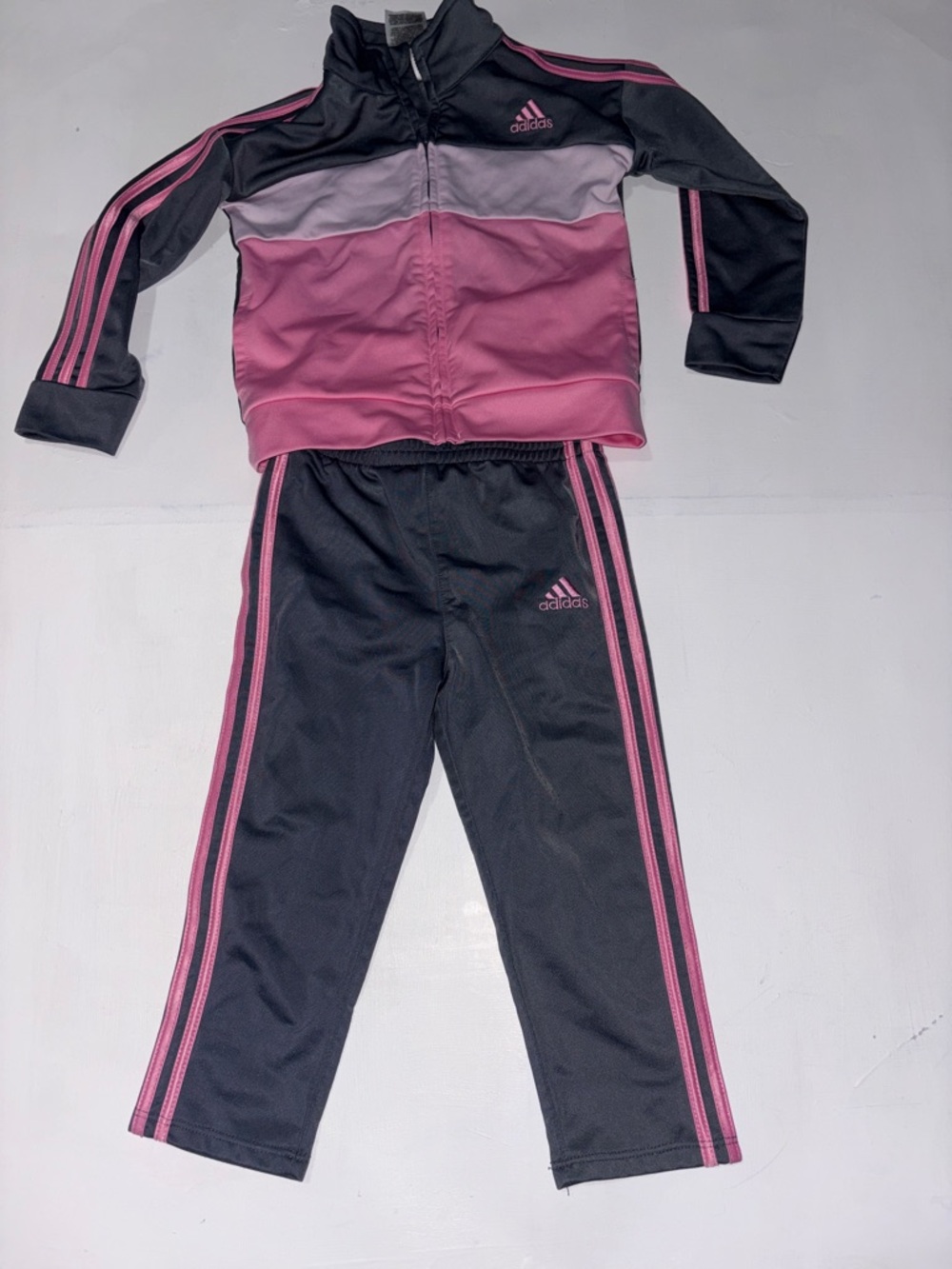 adidas Girls Pink and grey Colorblock Track Set